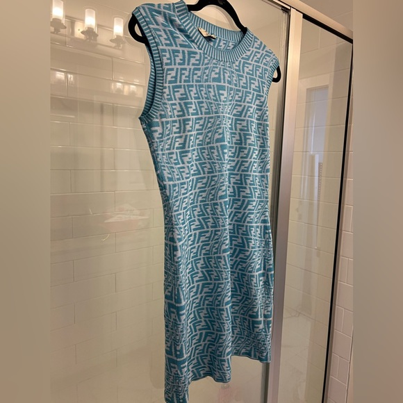 Fendi Ff Vertigo-jacquard Knit Mini Dress - Blue - Picture 2 of 7